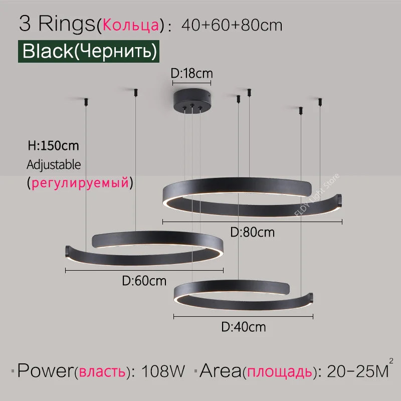 Dimmable Nordic Modern Round Ring LED Pendant Light Chandelier Living Room Bedroom – photo 9