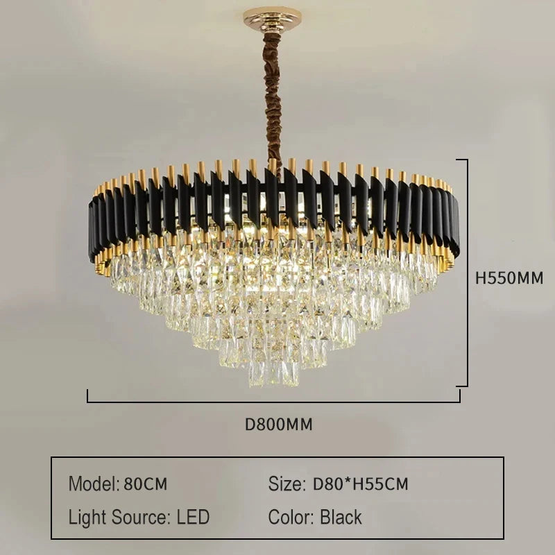 Luxury Black Gold Crystal Round LED Chandelier Pendant Light Tricolor – photo 36