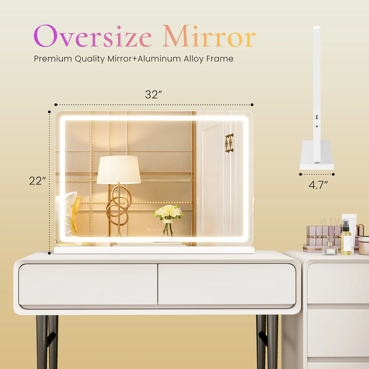 Dimmable 3 Color Modes USB Charging Aluminum Frame LED Vanity Mirror Bathroom Bedroom – photo 6