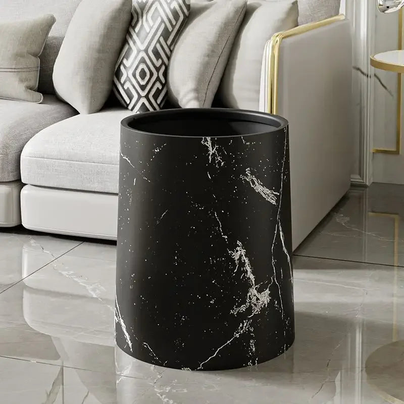 Marble-Texture Rolling-Cover Trash Can