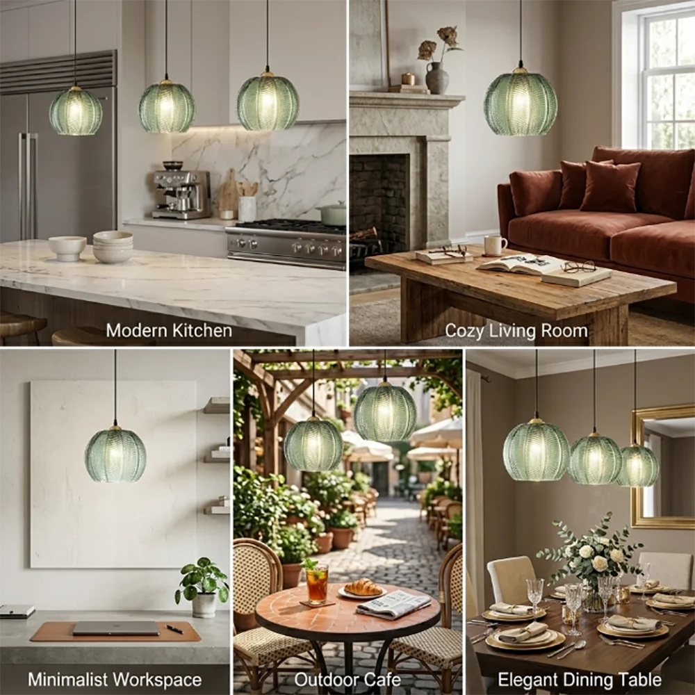 Nordic Striped Green Glass E27 Pendant Light Decorative Dining Room – photo 5