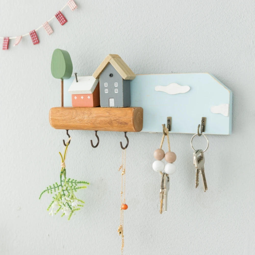 Decorative Wooden Wall Hooks and Storage Shelf