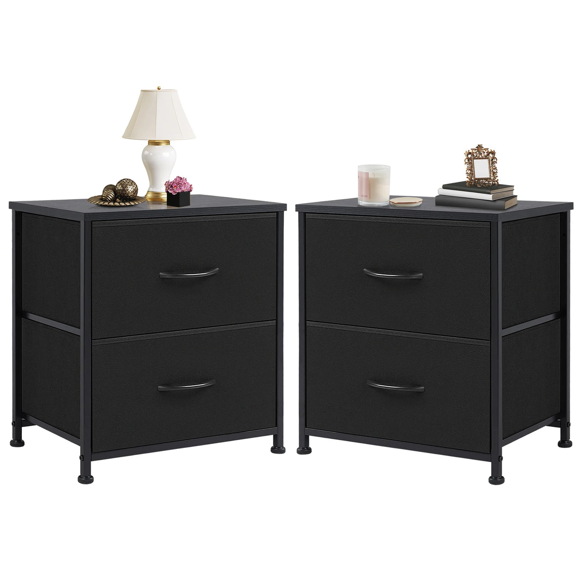 Modern Morocco Wood 2 Fabric Drawer Storage Nightstand Side Table Bedroom