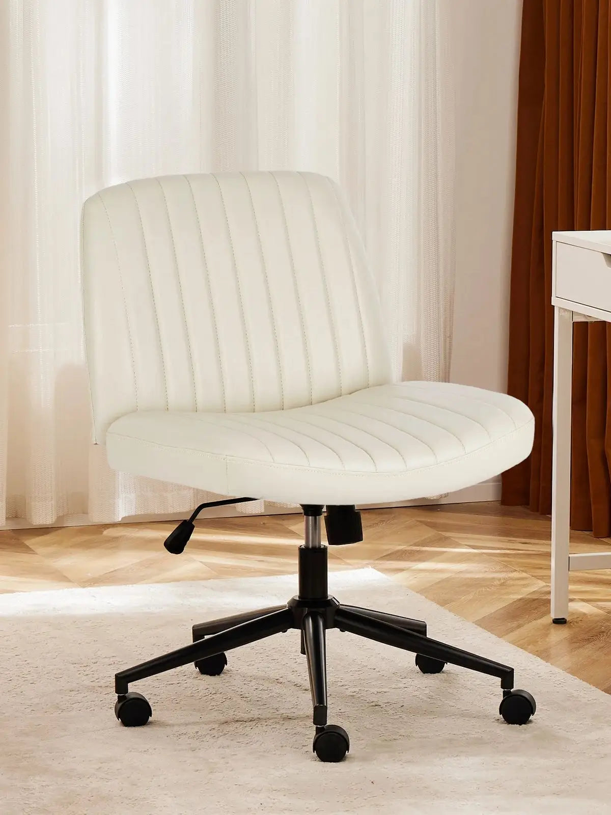 Height Adjustable PU Leather Armless Criss Cross Swivel Office Chair with Wheels