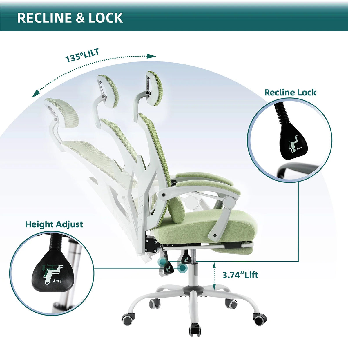 Reclining Ergonomic Lumbar Support Adjustable Headrest Mesh High Back Gaming Chair