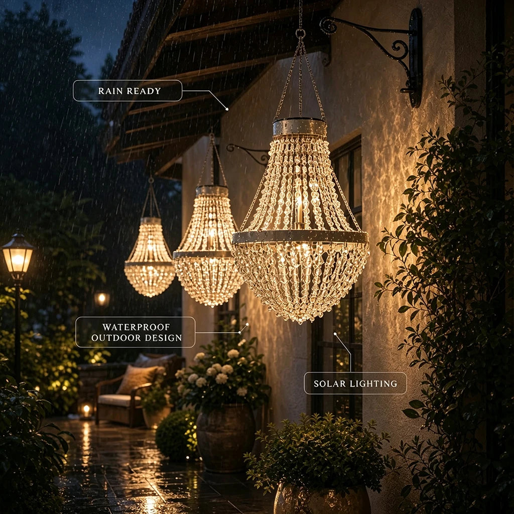 Solar Crystal Waterproof IP44 LED Hanging Chandelier Outdoor Patio Pergola Porch – photo 4