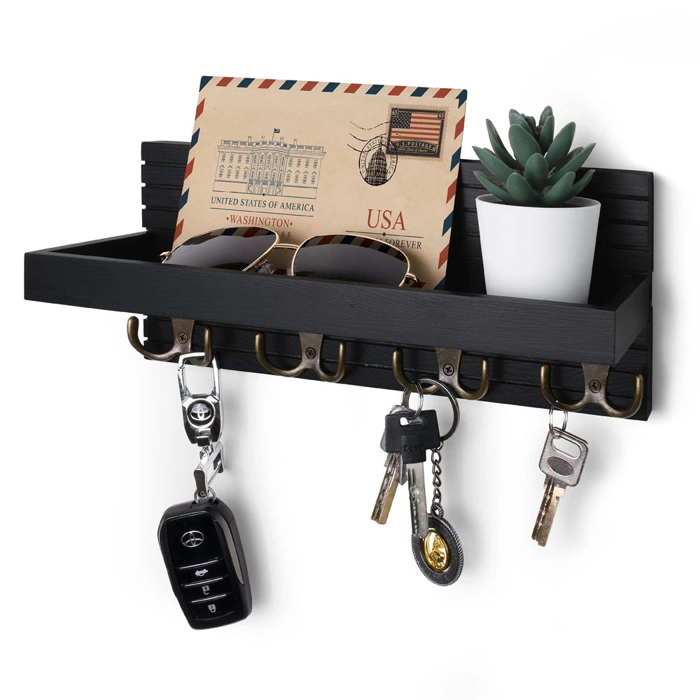 Rustic Wooden Wall Key Holder, 4 Hooks