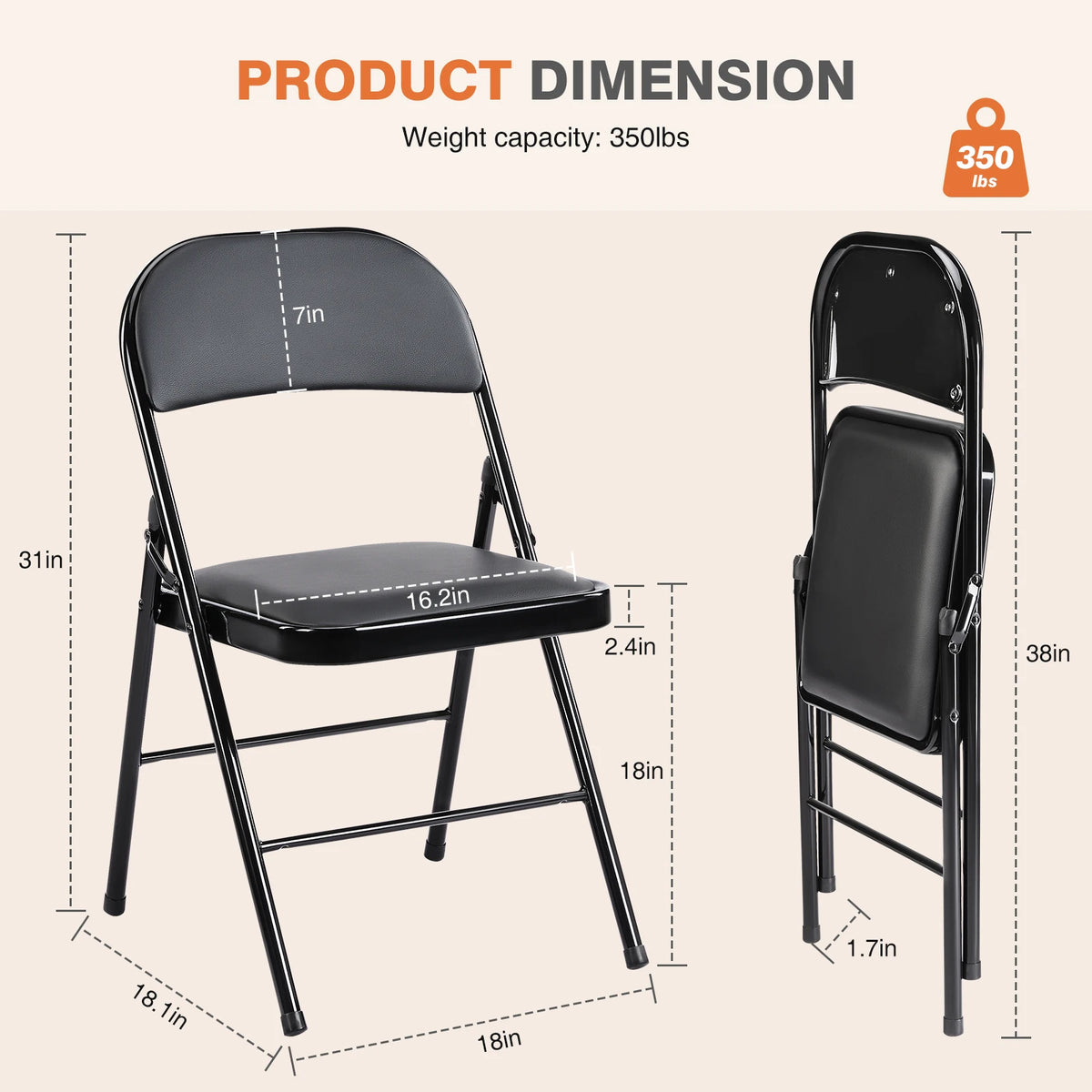 Foldable PU Leather Padded Metal Frame Dining Chair Set of 4 Outdoor Home Office