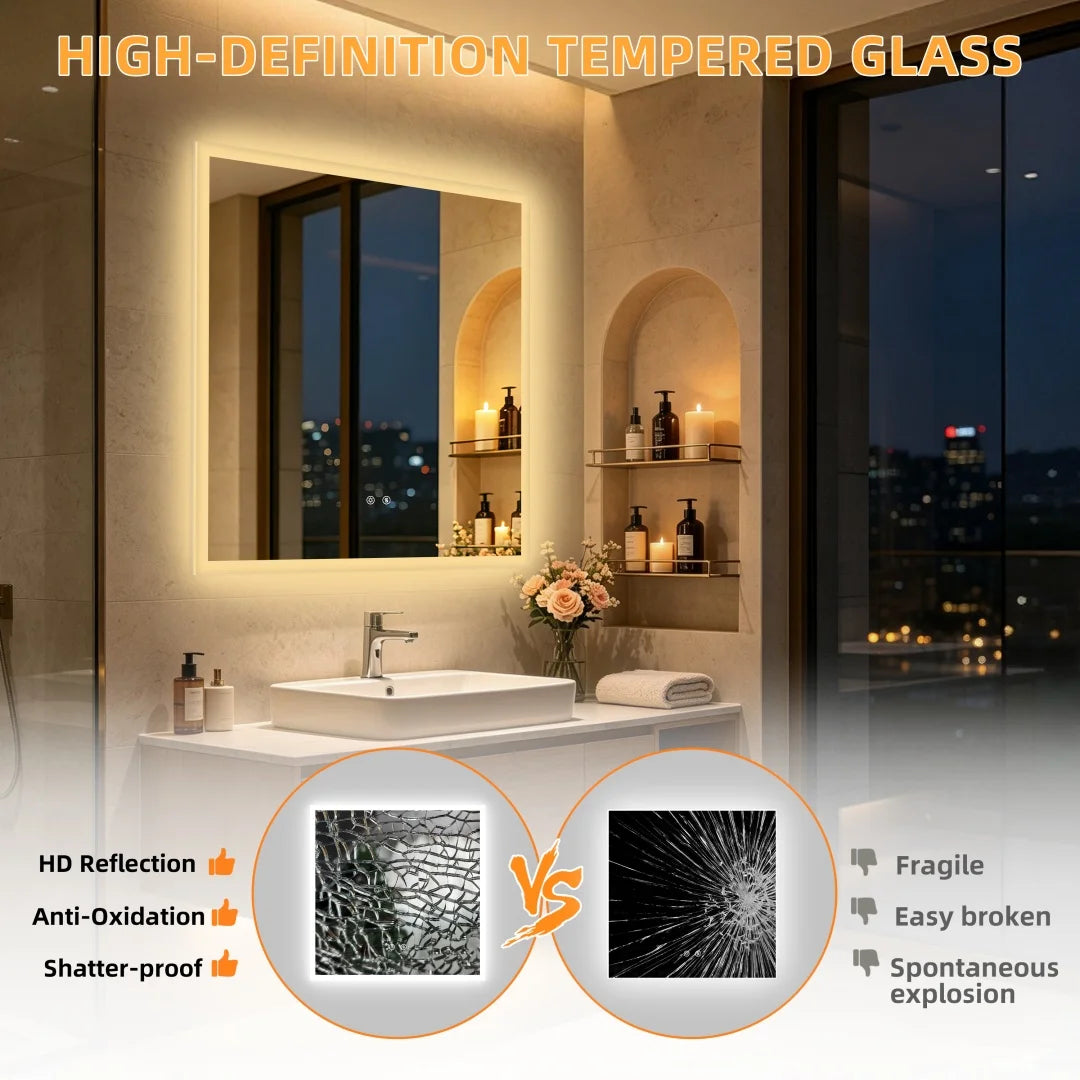 Touch Sensor Dimmable Square Aluminum Frame Anti Fog Waterproof LED Vanity Wall Mirror Bathroom – photo 8