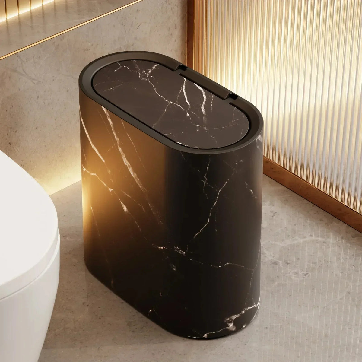 Nordic Marble-Style Slim Press-Top Trash Can