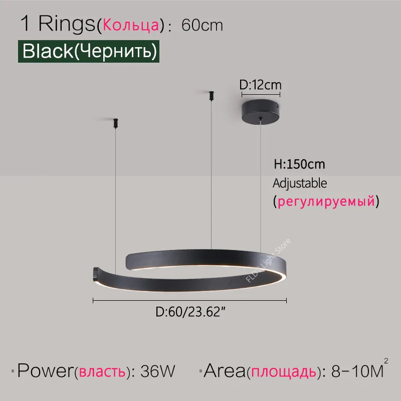 Dimmable Nordic Modern Round Ring LED Pendant Light Chandelier Living Room Bedroom – photo 23