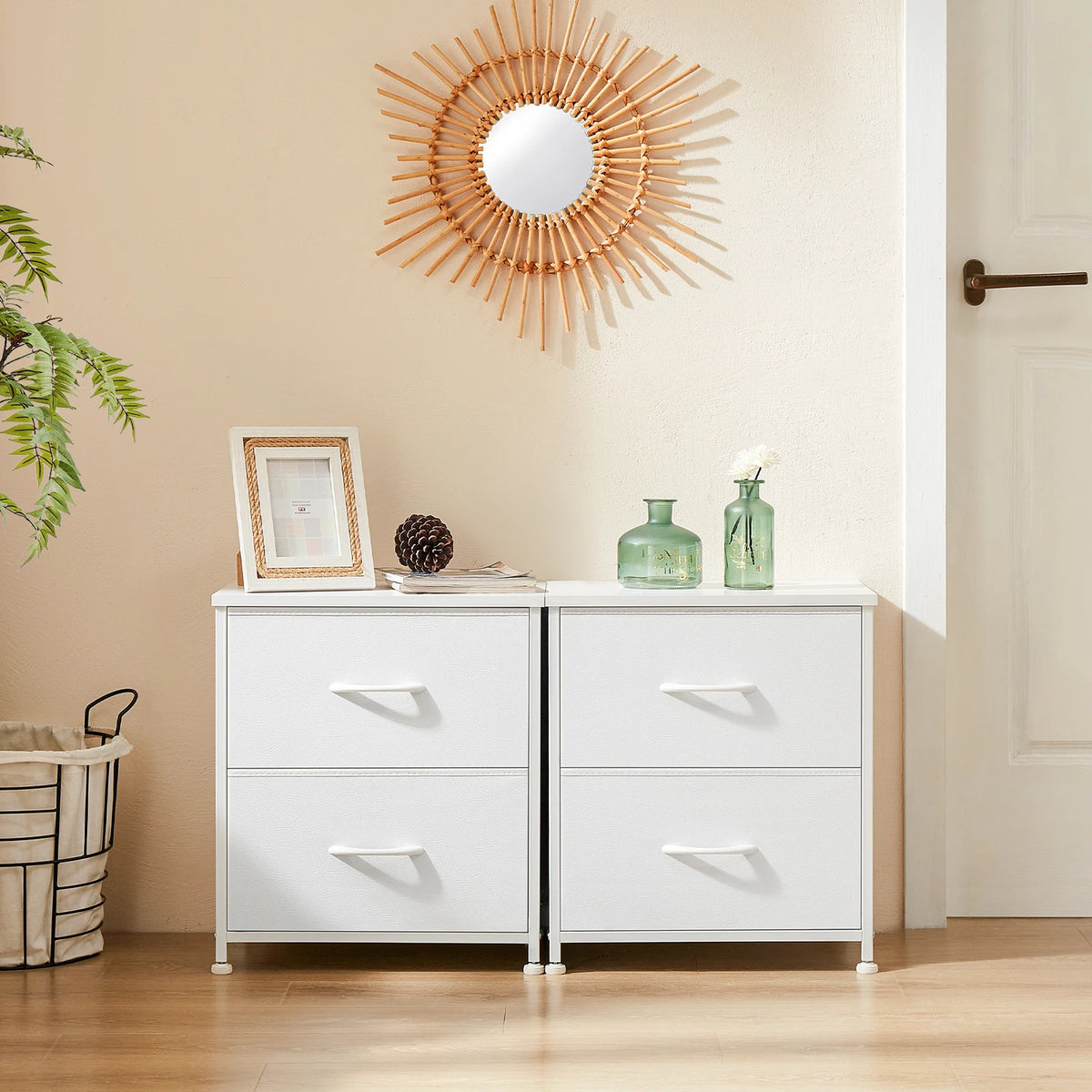 Modern Morocco Wood 2 Fabric Drawer Storage Nightstand Side Table Bedroom