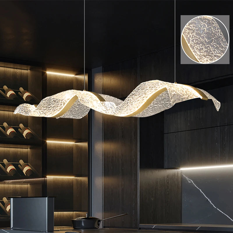 Nordic LED Long Wave Design Chandelier Pendant Light Dimmable with Remote – photo 27