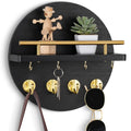 Circular Wood Key Holder, 8 Hooks & Shelf