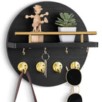 Circular Wood Key Holder, 8 Hooks & Shelf
