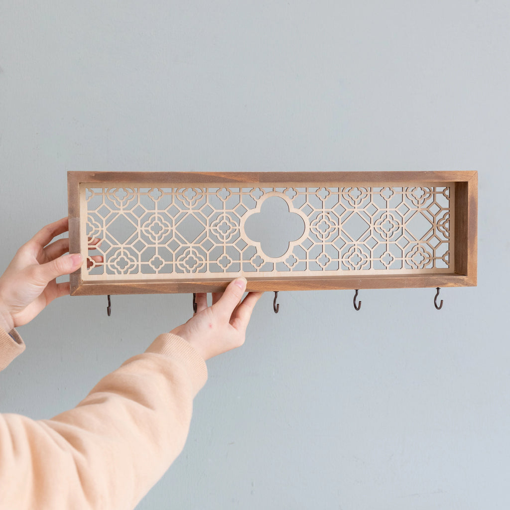 Decorative Wooden Wall Hooks and Storage Shelf