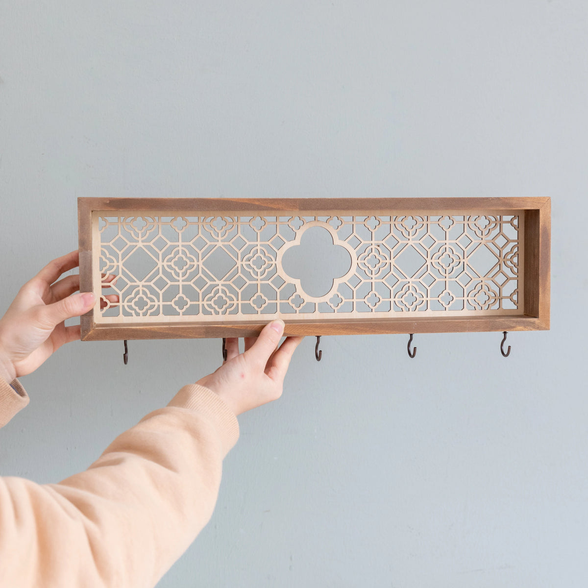 Decorative Wooden Wall Hooks and Storage Shelf