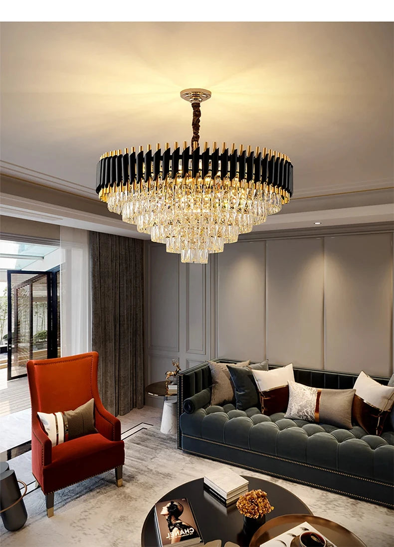 Luxury Black Gold Crystal Round LED Chandelier Pendant Light Tricolor – photo 13