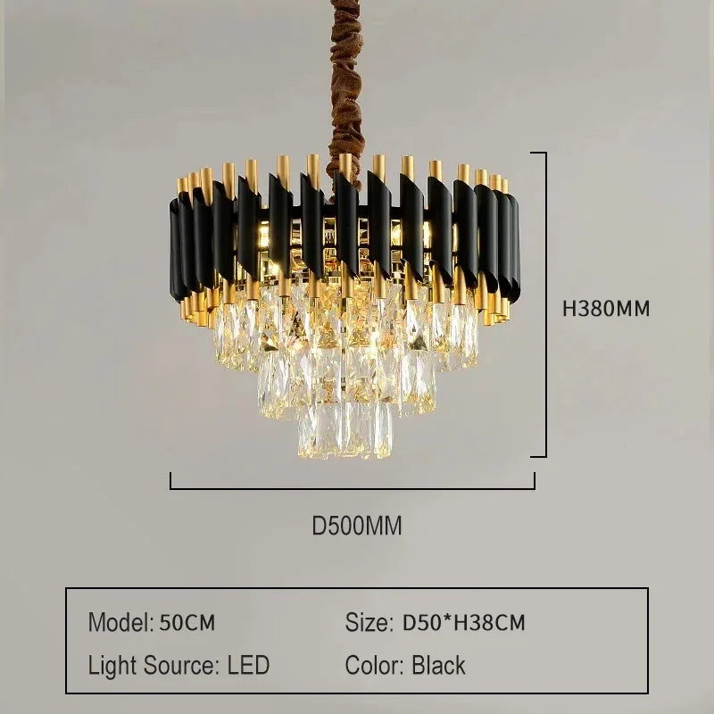Luxury Black Gold Crystal Round LED Chandelier Pendant Light Tricolor – photo 33