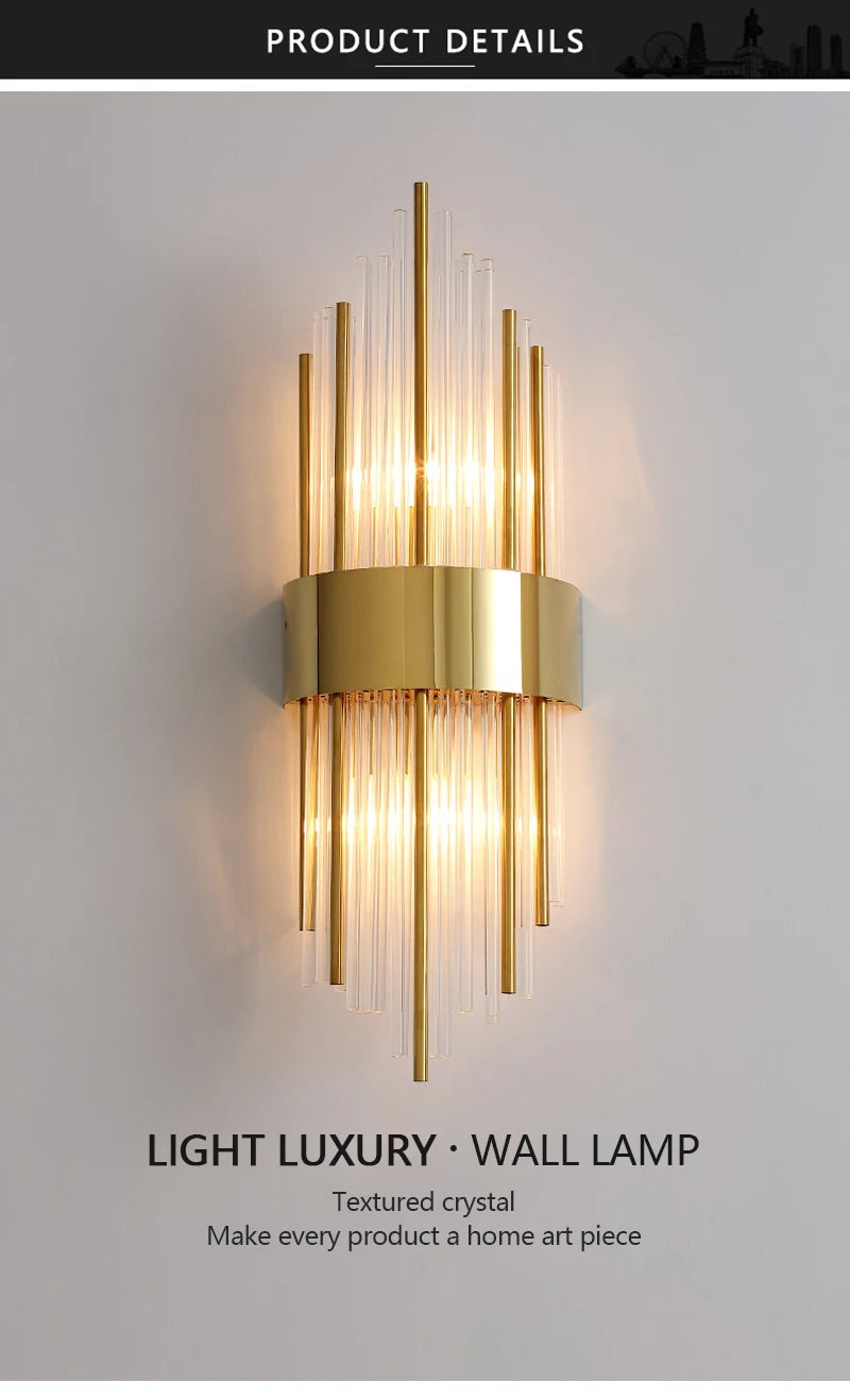 Nordic Luxury Crystal Stainless Steel Black Gold LED Wall Light – photo 2
