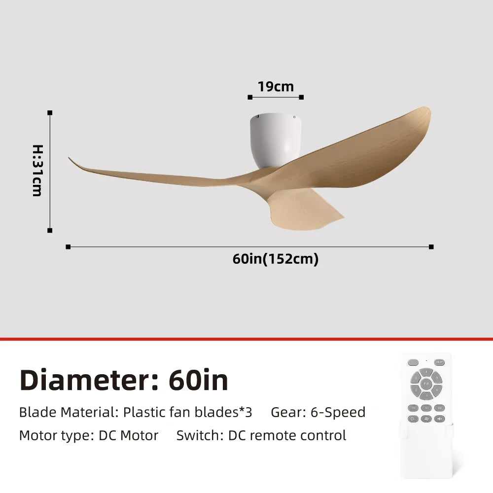 52-Inch 60-Inch Vintage Industrial DC Motor Ceiling Fan with Remote Control