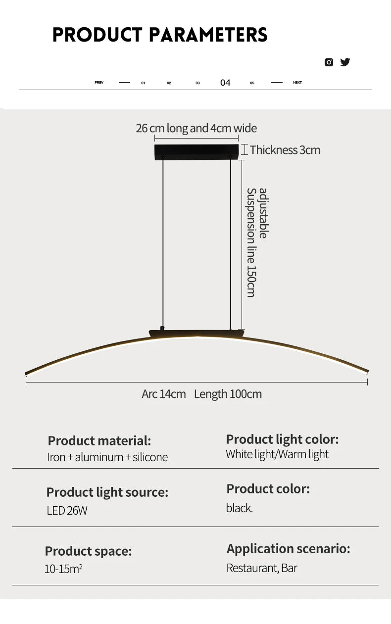 Contemporary Sleek LED Arc Adjustable Brightness Pendant Light with App Dimming – photo 21