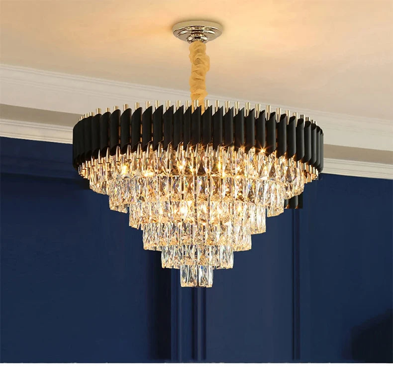 Luxury Black Gold Crystal Round LED Chandelier Pendant Light Tricolor – photo 11