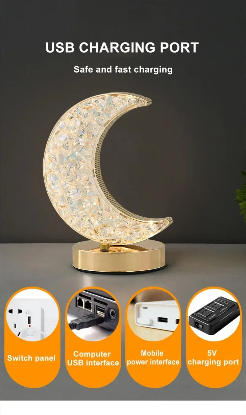 Crystal Moon Touch-Dimming USB Bedside Lamp