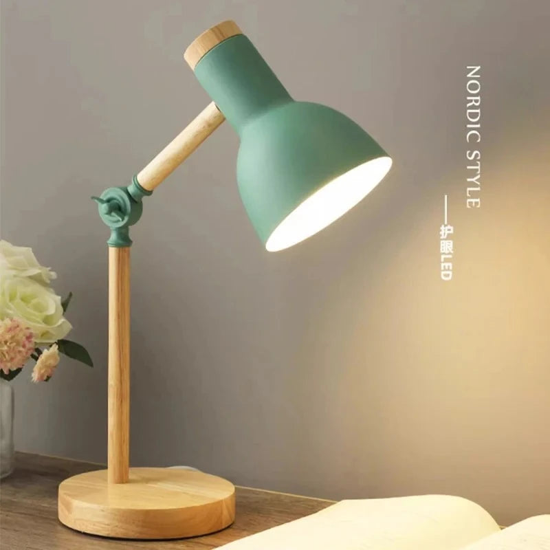 Adjustable Nordic Wooden LED Desk Lamp