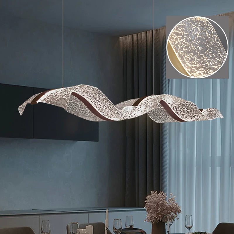 Nordic LED Long Wave Design Chandelier Pendant Light Dimmable with Remote – photo 26