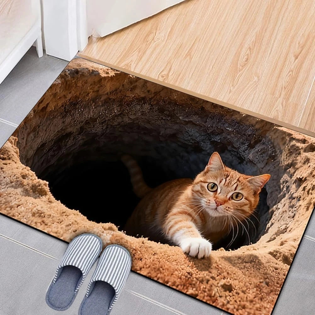 3D Cat Optical Illusion Non-Slip Doormat