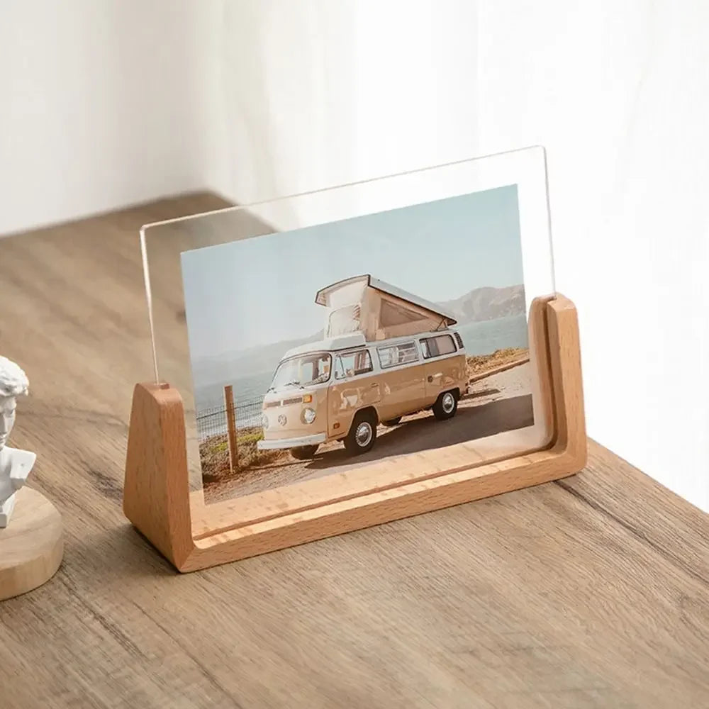 U-Shaped Acrylic and Wood Desktop Photo Frame
