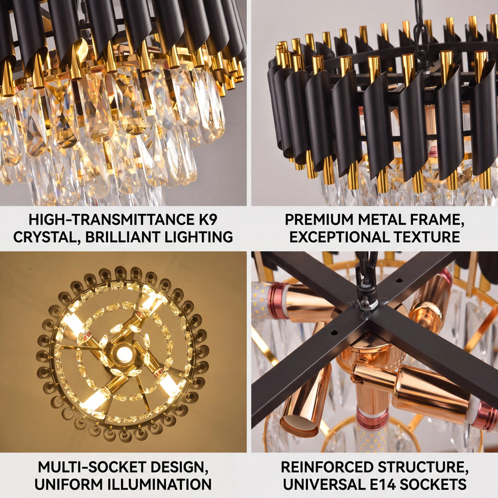 Modern Black Gold Crystal Chandelier Adjustable Chain Pendant Light – photo 6