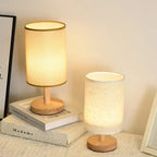 Dimmable USB Fabric Lampshade Wood Chinese Style LED Bedside Table Lamp Bedroom