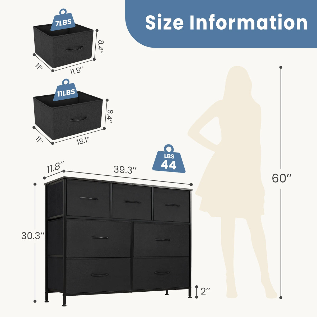 Modern Wooden 7 Fabric Drawer Storage Dresser Closet Chest Bedroom