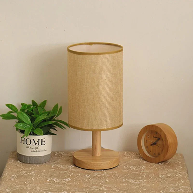 Dimmable USB Fabric Lampshade Wood Chinese Style LED Bedside Table Lamp Bedroom – photo 5