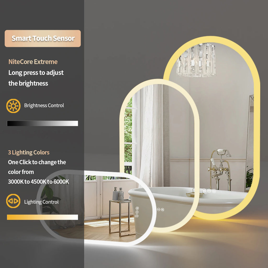 Dimmable Touch Switch Anti Fog Waterproof Oval LED Bathroom Mirror – photo 4