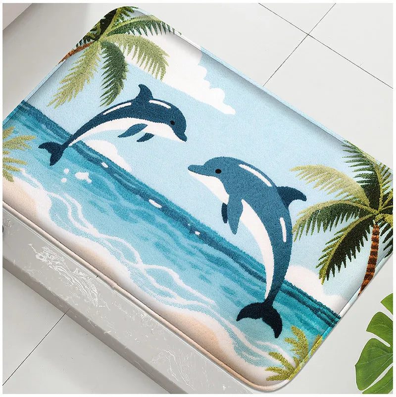 Coastal Absorbent Machine-Washable Bathroom Mat