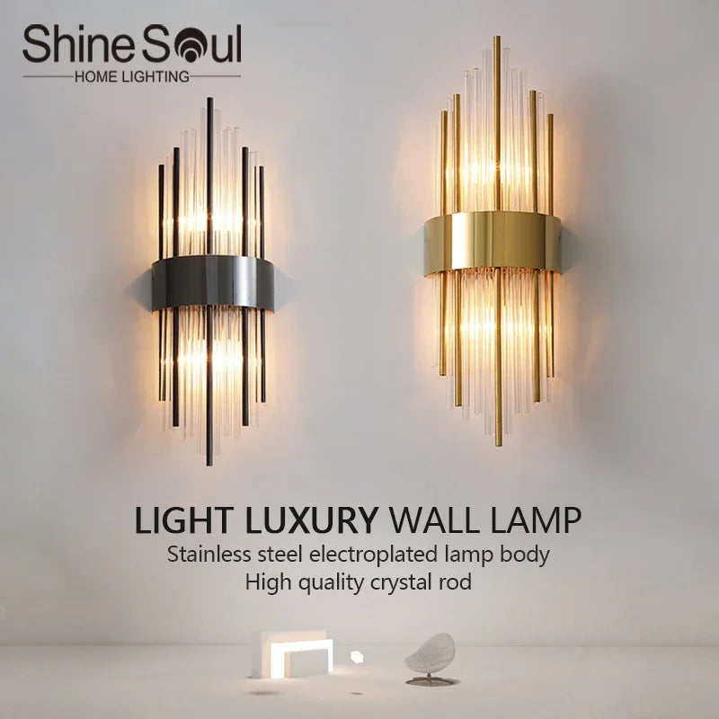 Nordic Luxury Crystal Stainless Steel Black Gold LED Wall Light