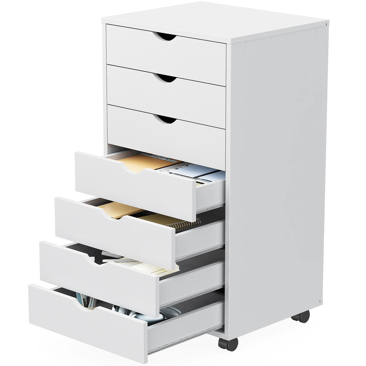Modern Morocco Wood Rolling 7 Drawer Storage Chest Dresser Cabinet Wheels
