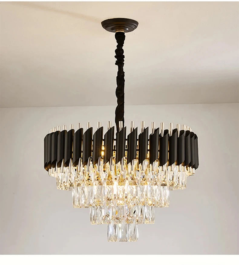 Luxury Black Gold Crystal Round LED Chandelier Pendant Light Tricolor – photo 18