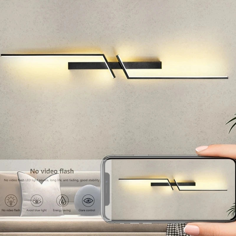 Minimalist Aluminum Strip LED Wall Sconce Light Bedroom Living Room TV Background – photo 4
