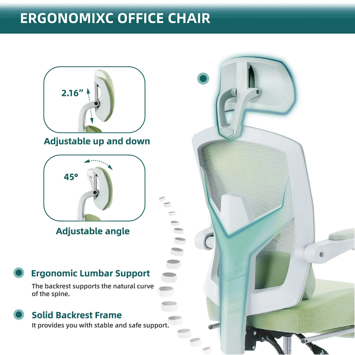Reclining Ergonomic Lumbar Support Adjustable Headrest Mesh High Back Gaming Chair