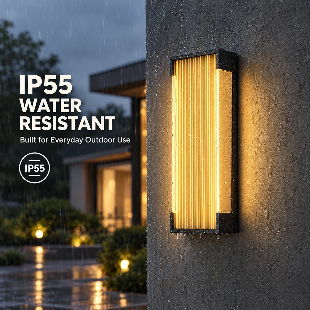 Waterproof Modern Minimalist Black Aluminum Glass 35cm Outdoor Porch Wall Sconce