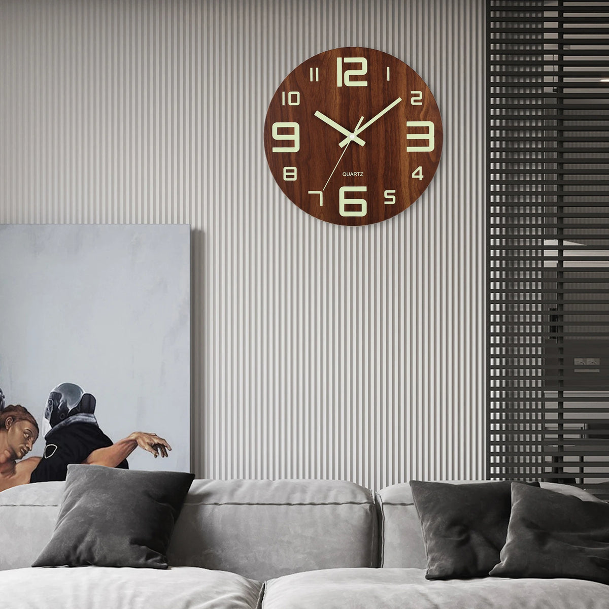 12-Inch Luminous Silent Wooden Wall Clock