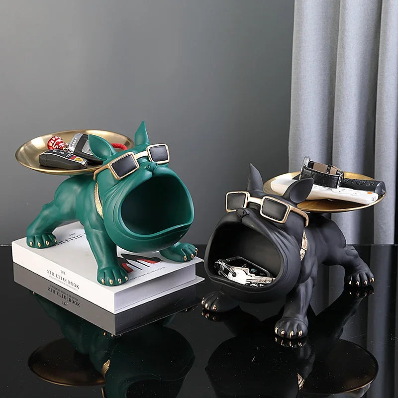 Resin Bulldog Statue with Storage Tray
