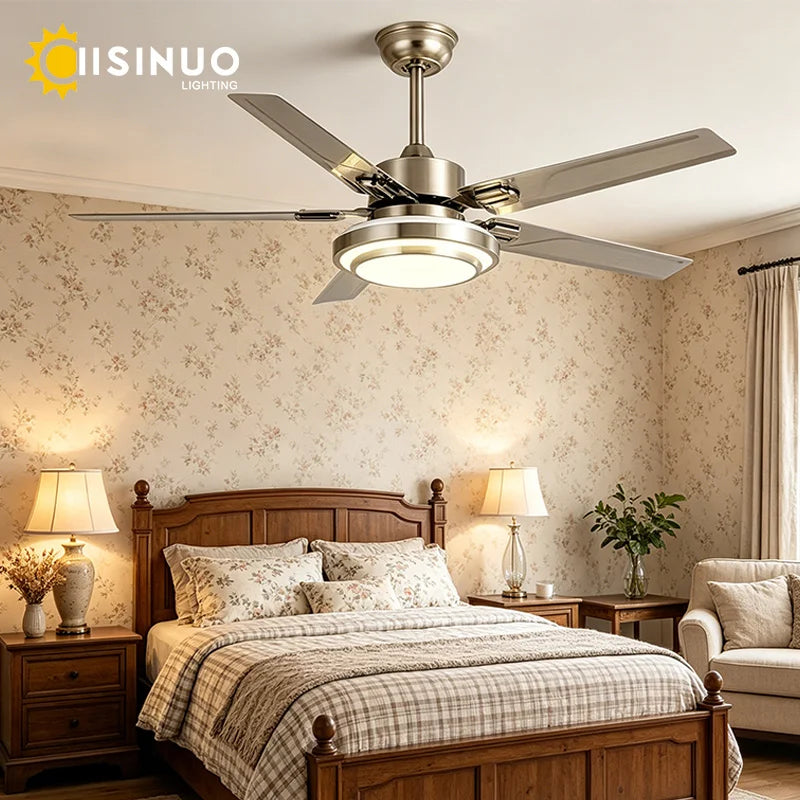 52-Inch Dimmable Satin Nickel DC Motor LED Ceiling Fan Light Living Room – photo 3