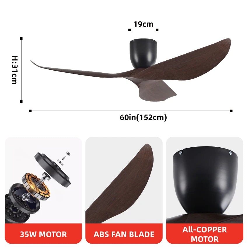52-Inch 60-Inch Vintage Industrial DC Motor Ceiling Fan with Remote Control