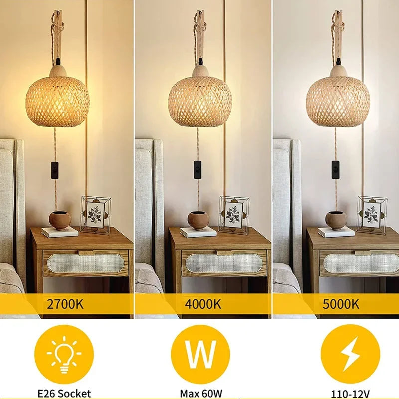 Handwoven Bamboo and Rattan E27 Wall Sconce