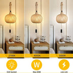 Handwoven Bamboo and Rattan E27 Wall Sconce